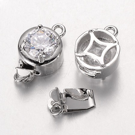 Brass Cubic Zirconia Box Clasps ZIRC-O020-13P-NR-1