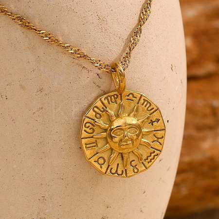 304 Stainless Steel Zodiac Sun Pendant Necklaces for Women NJEW-B130-02G-1