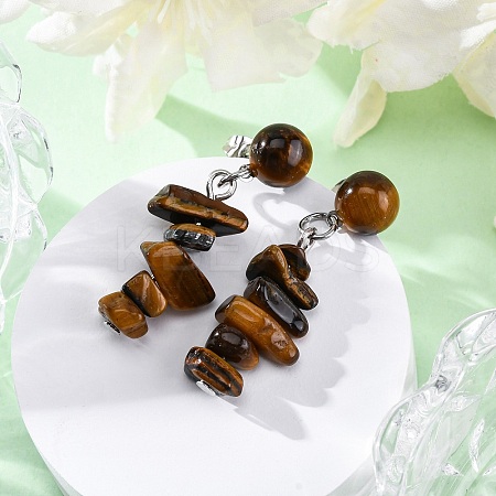 Natural Tiger Eye Dangle Stud Earrings EJEW-JE06371-03-1