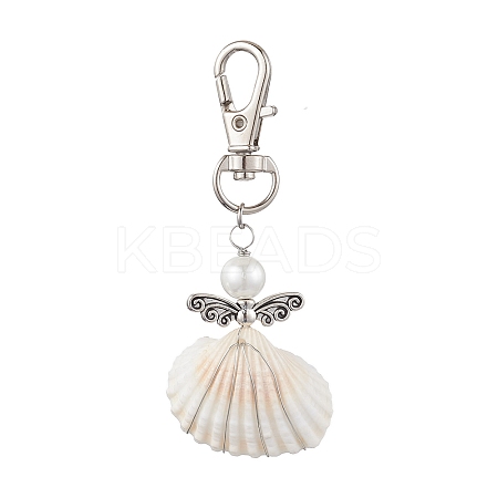 Angel Alloy & Wire Wrapped Natural Shell Pendant Decorations HJEW-JM02017-04-1