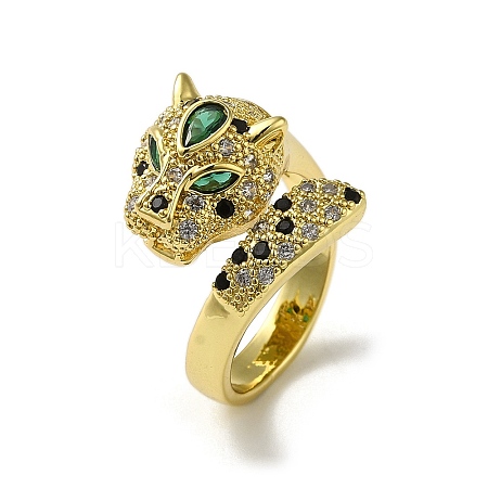 Rack Plating Brass Micro Pave Cubic Zirconia Leopard Finger Ring X-RJEW-A036-01G-1