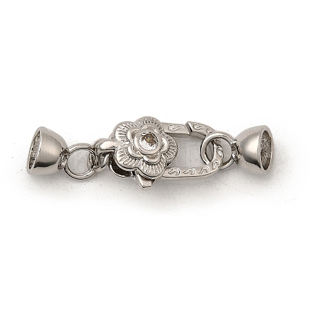 Flower Brass Micro Pave Clear Cubic Zirconia Lobster Claw Clasps KK-U059-49P-1
