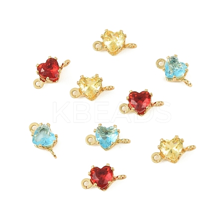 Brass Pave Cubic Zirconia Heart Connector Charms KK-P347-02G-1