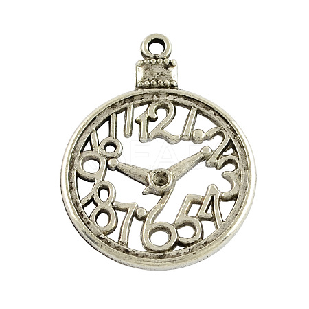 Alloy Clock Pendants TIBEP-24057-AS-NR-1