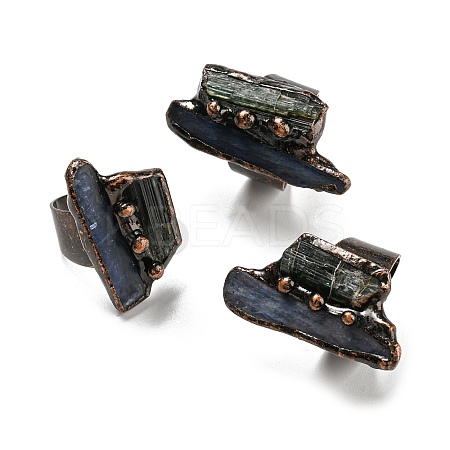 Irregular Rectangle Natural Tourmaline & Kyanite/Cyanite/Disthene Open Cuff Rings RJEW-M157-07R-1