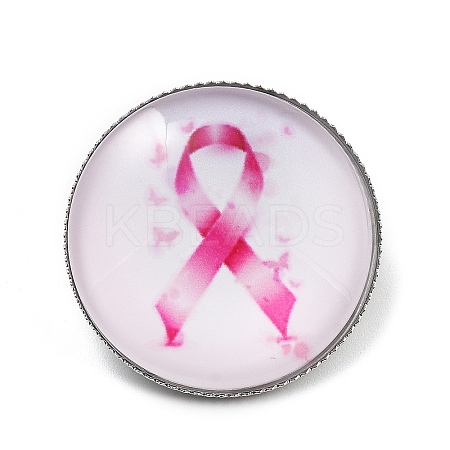 Breast Cancer Awareness Ribbon Glass Brooches JEWB-L019-01C-1