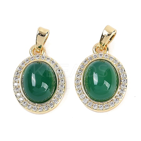 Natural Green Onyx Agate(Dyed & Heated) Oval Pendants KK-U043-34G-01-1