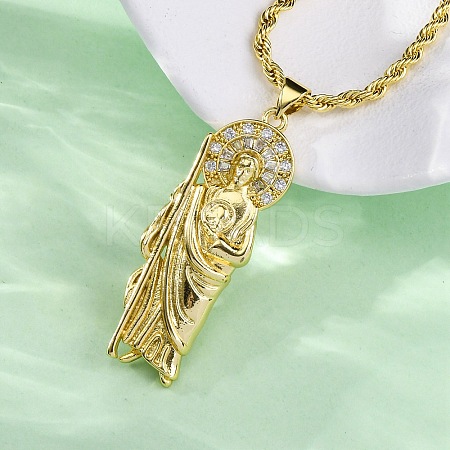 Brass Micro Pave Clear Cubic Zirconia Saint Jude Pendant Necklaces NJEW-C071-01C-G-1