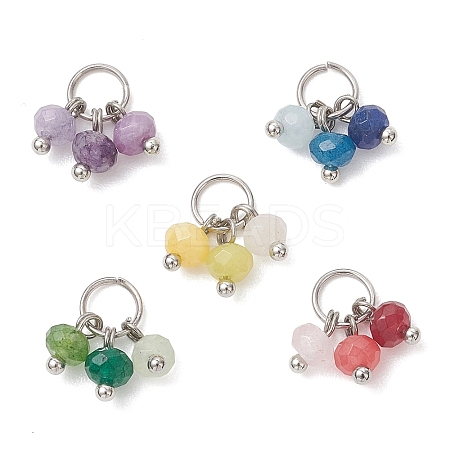 5Pcs 5 Styles Dyed Natural Malaysia Jade Faceted Rondelle Bead Charms PALLOY-JF04898-02-1