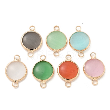 Brass Pave Glass Flat Round Connector Charms KK-G517-16G-1