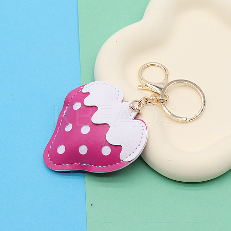PU Leather Strawberry Keychain PW-WG91338-03-1