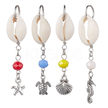 4Pcs 4 Styles Natural Cowrie Shell Pendant Decorations HJEW-JM01777-S-1