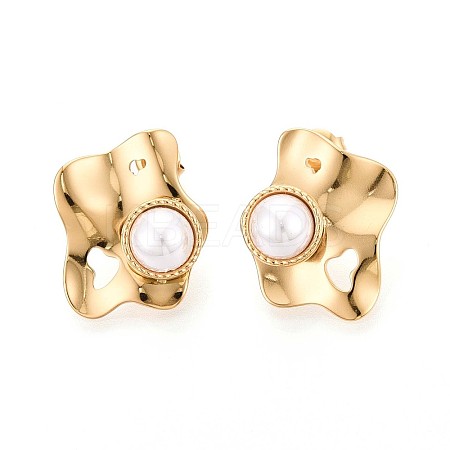 304 Stainless Steel ABS Plastic Imitation Pearl Nuggets Stud Earrings EJEW-N059-01G-1