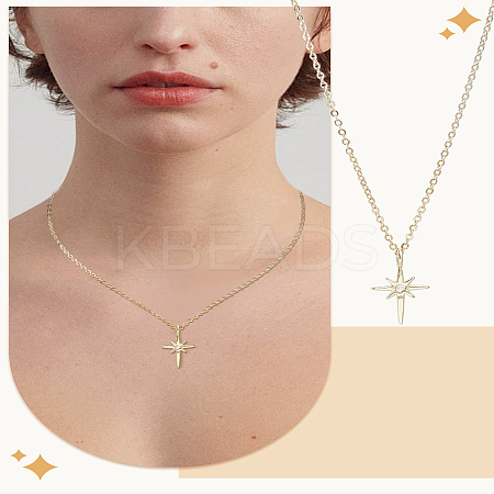 1Pc Star Brass & Iron & Rhinestone Pendant Necklaces NJEW-LP0004-15G-1