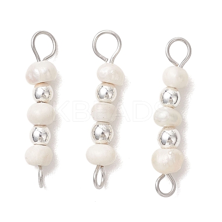 Natural Cultured Freshwater Pearl Potato with Round Electroplate Synthetic Non-magnetic Hematite Beaded Connector Charms PALLOY-JF04854-01-1