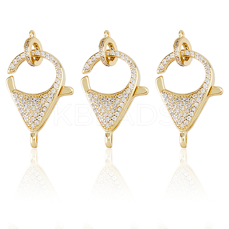 3Pcs Brass Micro Pave Clear Cubic Zirconia Lobster Claw Clasp ZIRC-HS0001-21-1