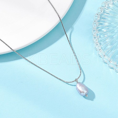Natural Cultured Freshwater Pearl Rice Pendant 304 Stainless Steel Satellite Chain Necklaces for Women NJEW-JN05831-1