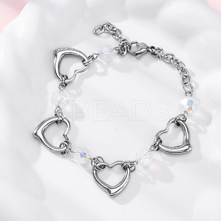 201 Stainless Steel Heart Link Chain Bracelets BJEW-B078-177P-02-1