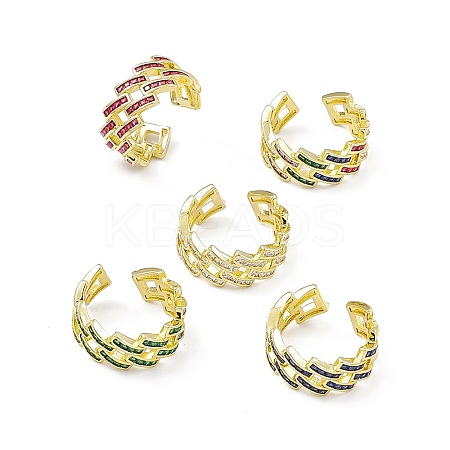 Cubic Zirconia Rhombus Open Cuff Ring RJEW-I091-01G-1