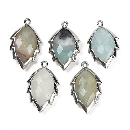 Natural Flower Amazonite Faceted Leaf Pendants G-I375-04P-21-1