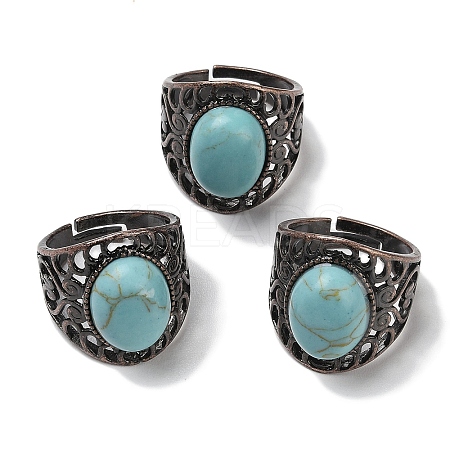 Synthetic Turquoise Oval Adjustable Rings RJEW-K271-06R-24-1