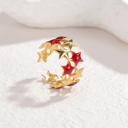 304 Stainless Steel Enamel Cuff Rings for Women LS-RJEW-F198-01G-1