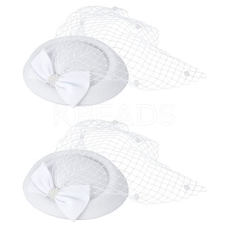 Bowknot Wool Felt Fascinators Pillbox Hat with Iron Alligator Hair Clips MRMJ-WH0077-113A-1