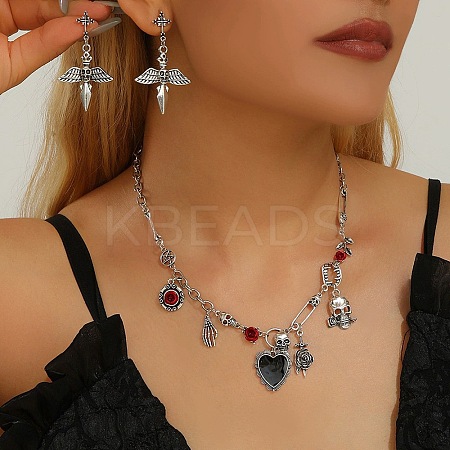 Halloween Tibetan Style Alloy Pendant Necklaces & Dangle Stud Earring Sets LS-SJEW-P006-01AS-1