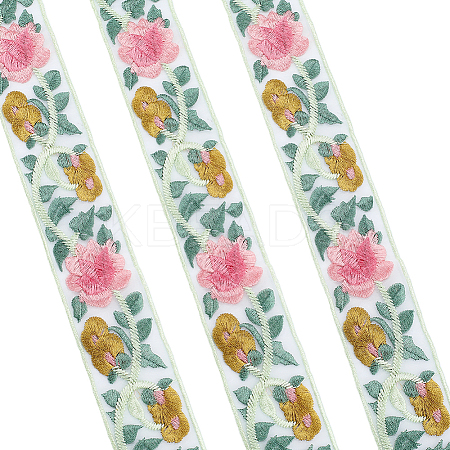 4.9~5 Yards Polyester Embroidery Organza Flower Trim Ribbon OCOR-CY0001-15A-1