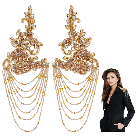 1 Pair PET Flower with Glass Beaded Tassel Epaulettes FIND-FG0005-05-1