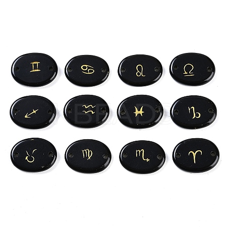 12Pcs 12 Styles Twelve Constellation Natural Obsidian Flat Oval Links Connector Charms G-K359-05D-1