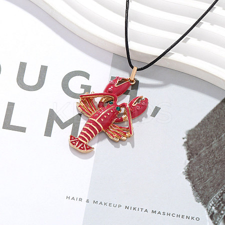 Alloy Enamel Lobster Pendant Waxed Cord Necklaces LS-NJEW-P335-01G-1