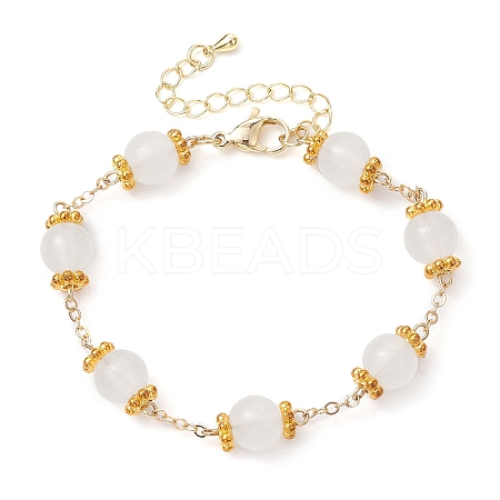 Brass & Imitation Jade Round Glass Link Bracelets for Women BJEW-JB10771-1