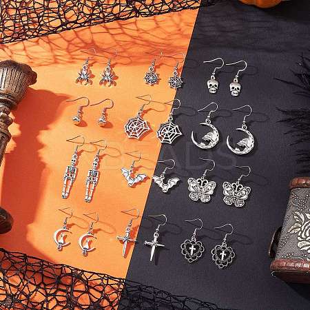 Hallowmas Tibetan Alloy Dangle Earrings EJEW-JE06523-1