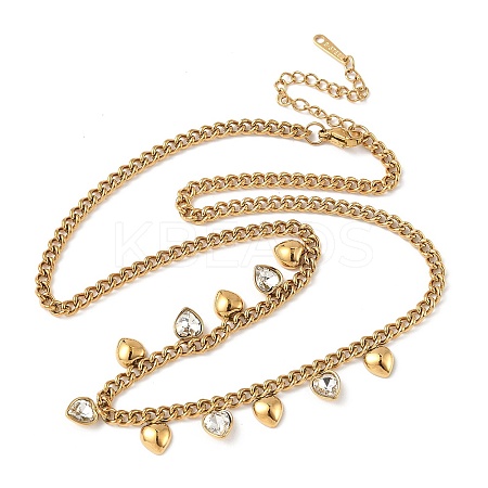 304 Stainless Steel Rhinestone Heart Tassel Twisted Chain Necklaces for Women NJEW-V010-01G-06-1
