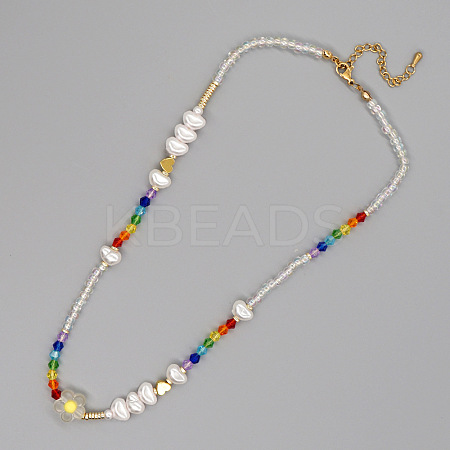 Christmas Theme Glass & Imitation Pearl & Brass Heart Beaded Necklaces GF3195-2-1