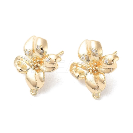 Brass Micro Pave Cubic Zirconia Stud Earring Findings KK-E107-19G-1