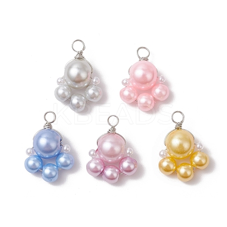 5Pcs Baking Paint Pearlized Glass Pearl Pendants PALLOY-JF03612-01-S-1