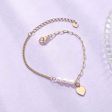 Brass Heart Charm Bracelets BJEW-JB12712-1