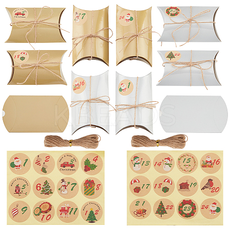 24Pcs Pillow Foldable Creative Christmas Paper Candy Box with Cord CON-WH0089-06-1
