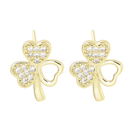 Brass Micro Pave Clear Cubic Zirconia Stud Earrings for Women EJEW-S217-D08-1