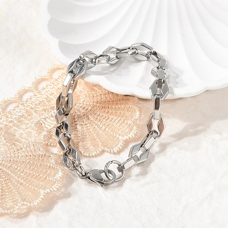 304 Stainless Steel Rhombus Link Chain Bracelets for Women Men BJEW-F488-60P-1