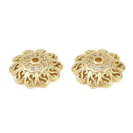 Brass Micro Pave Clear Cubic Zirconia Bead Caps KK-D109-03G-1