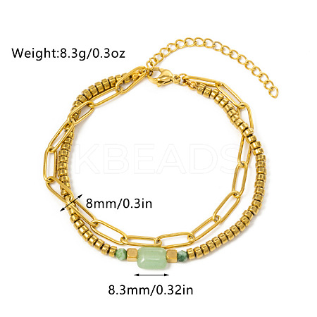 304 Stainless Steel & Natural Green Aventurine Beads Double Layer Bracelets FS-WG382E7-04-1
