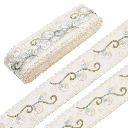 10Yards Polyester Flower Embroidery Elastic Lace Ribbon OCOR-NB0002-14B-1