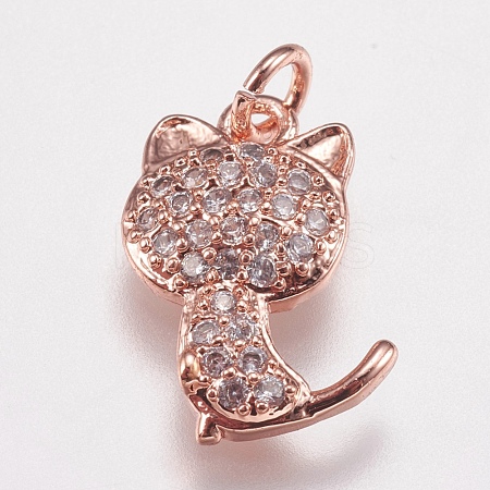 Brass Micro Pave Cubic Zirconia Kitten Charms ZIRC-E147-42RG-1