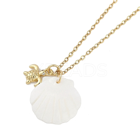 Summer Beach Brass Cubic Zirconia Sea Animal Pendant Necklaces for Women NJEW-B118-03G-01-1