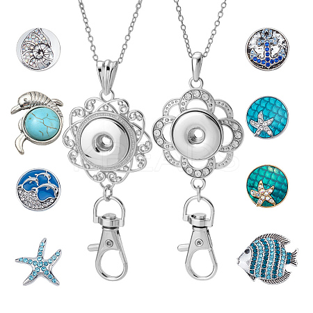 8Pcs 8 Styles Alloy Rhinestone Snap Buttons FIND-NB0006-36-1