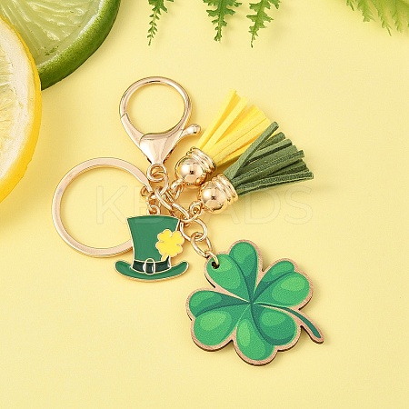 St. Patrick's Day Alloy Enamel & Faux Suede Tassel & Wood Keychains KEYC-YW00199-01-1