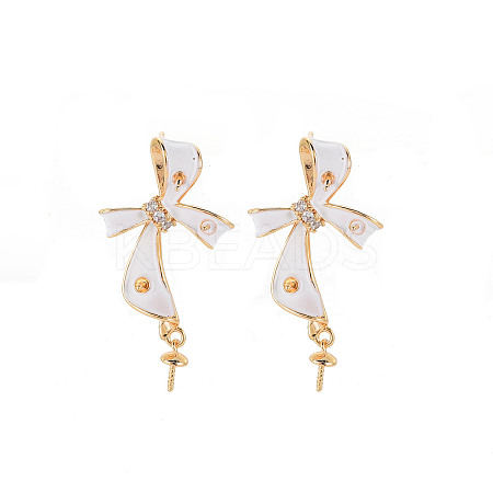 Brass Micro Pave Clear Cubic Zirconia Stud Earring Findings with Enamel KK-S356-617B-NF-1